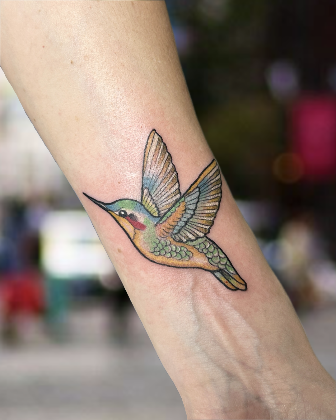 Color illustrative hummingbird tattoo