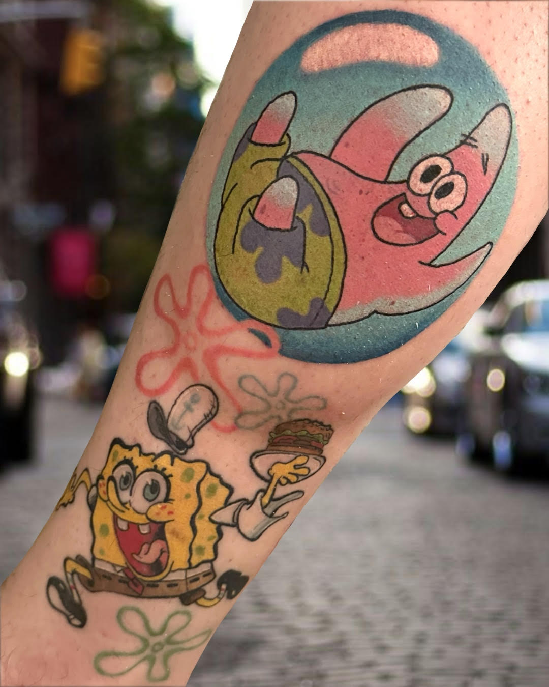 Color SpongeBob SquarePants and Patrick Star tattoo